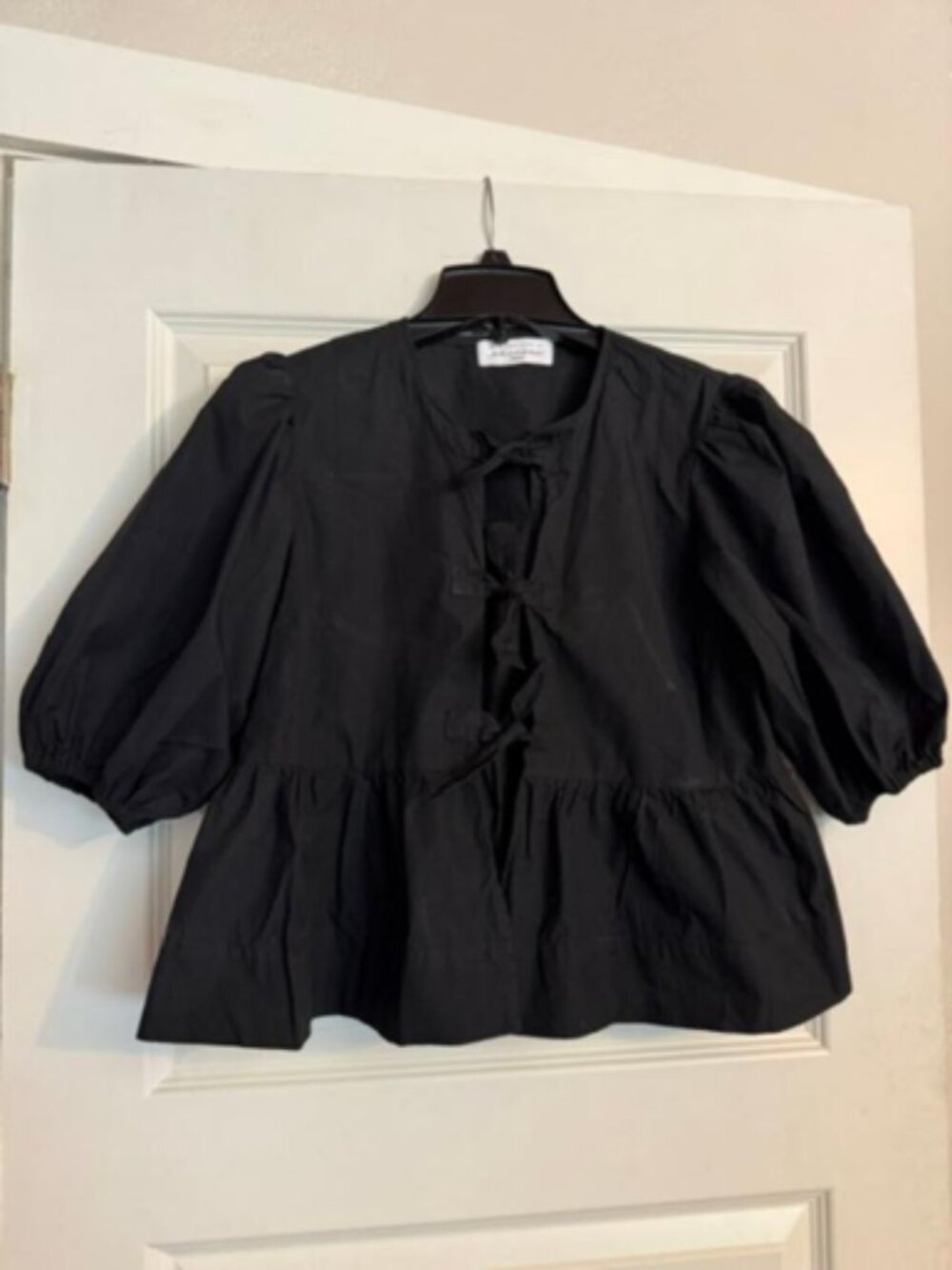 Tie-Front Puff Sleeve Peplum Top / Blouse